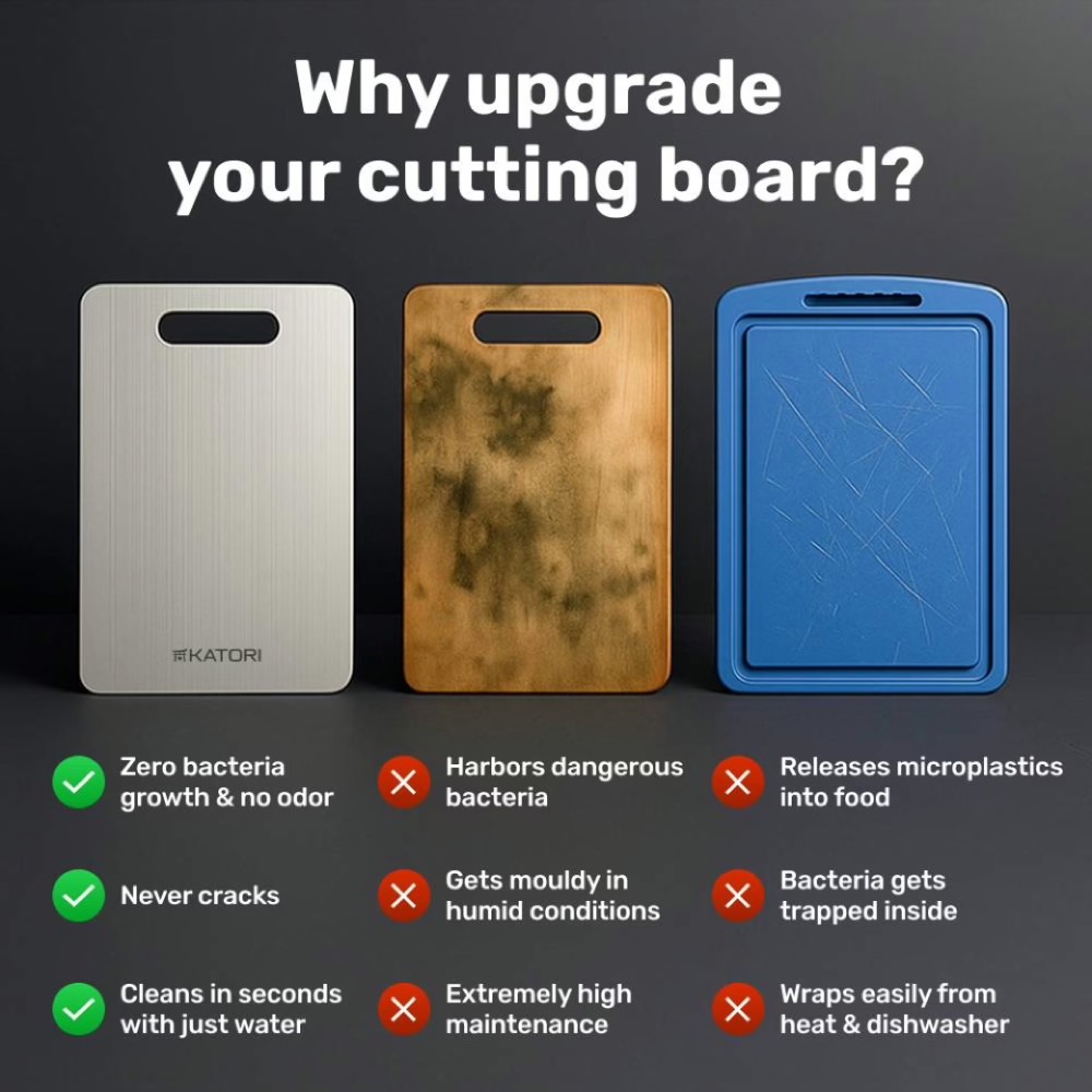 Titanium cutting board compared with other board materials